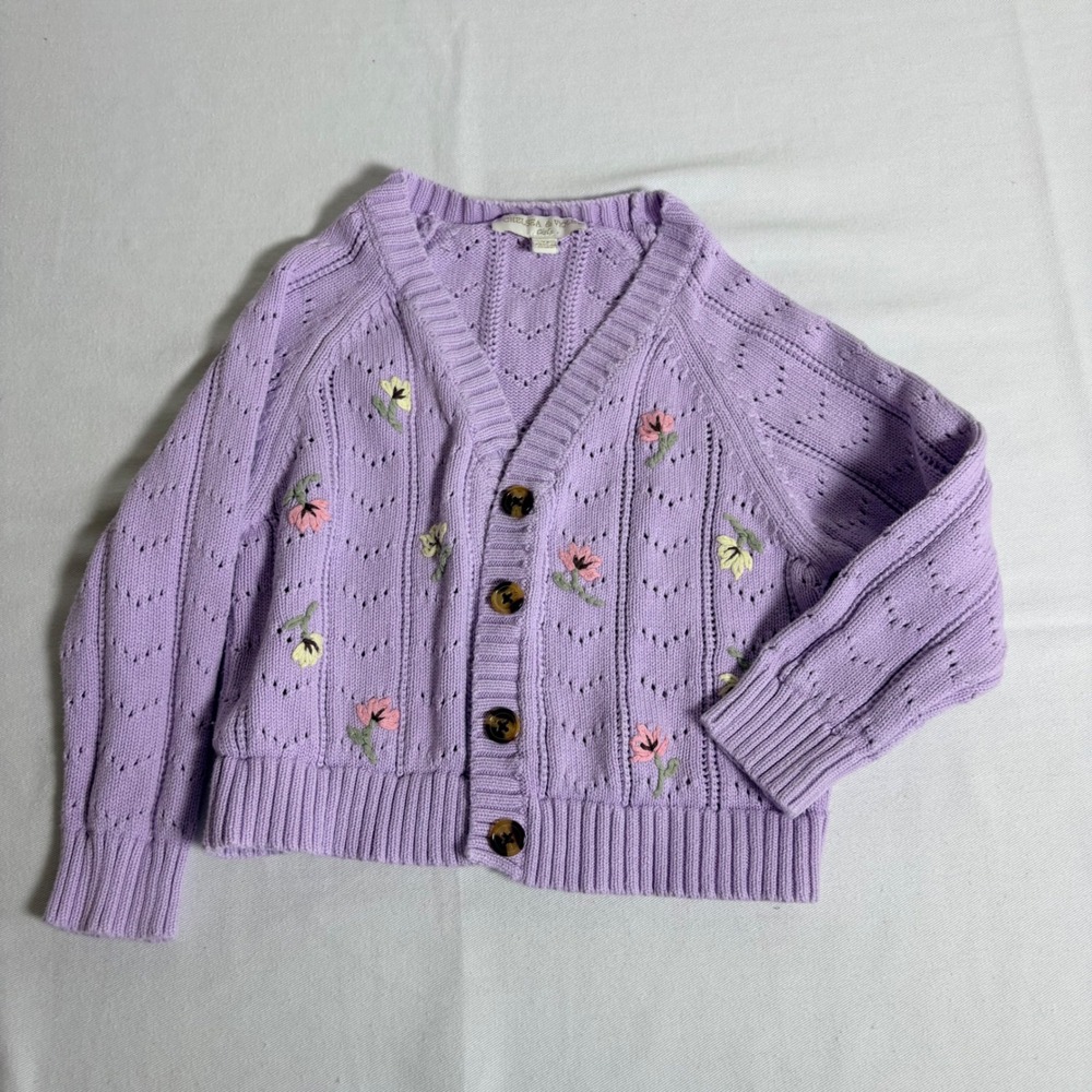 Chelsea & Violet Cardigan 3T Purple Excellent Floral Pointelle Knit Sweater